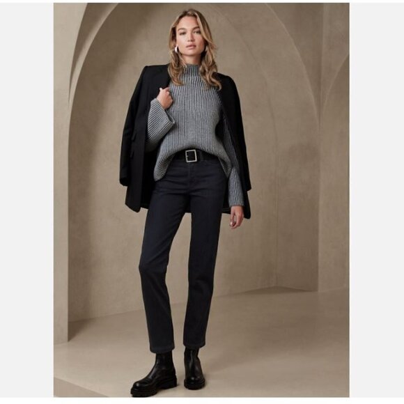 Banana Republic High Rise Straight Ankle Jeans Black Wash 25/0 PETITE RT$110 - Picture 1 of 11